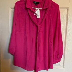 New York & Company Fuchsia Tie-Neck Blouse